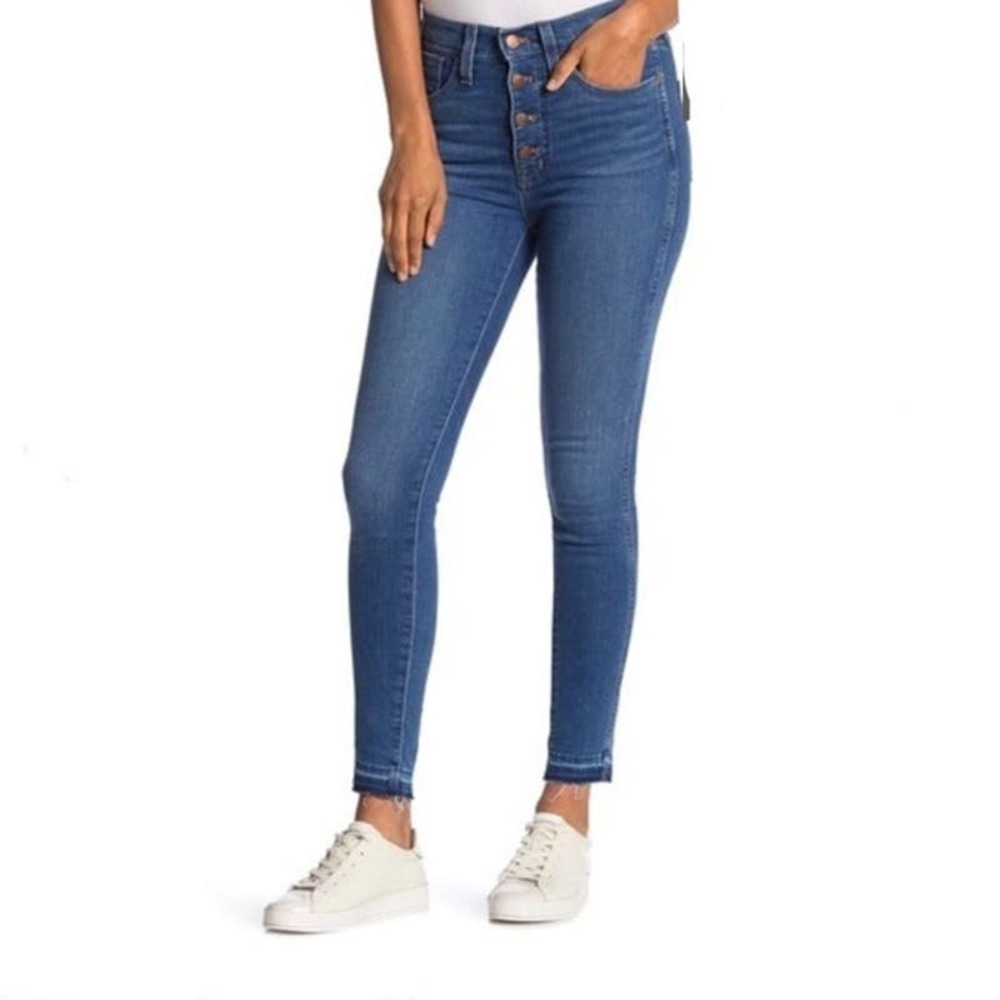 Madewell Button-Front 10" High-Rise Skinny Denim Jeans Drop-Hem Edition 32